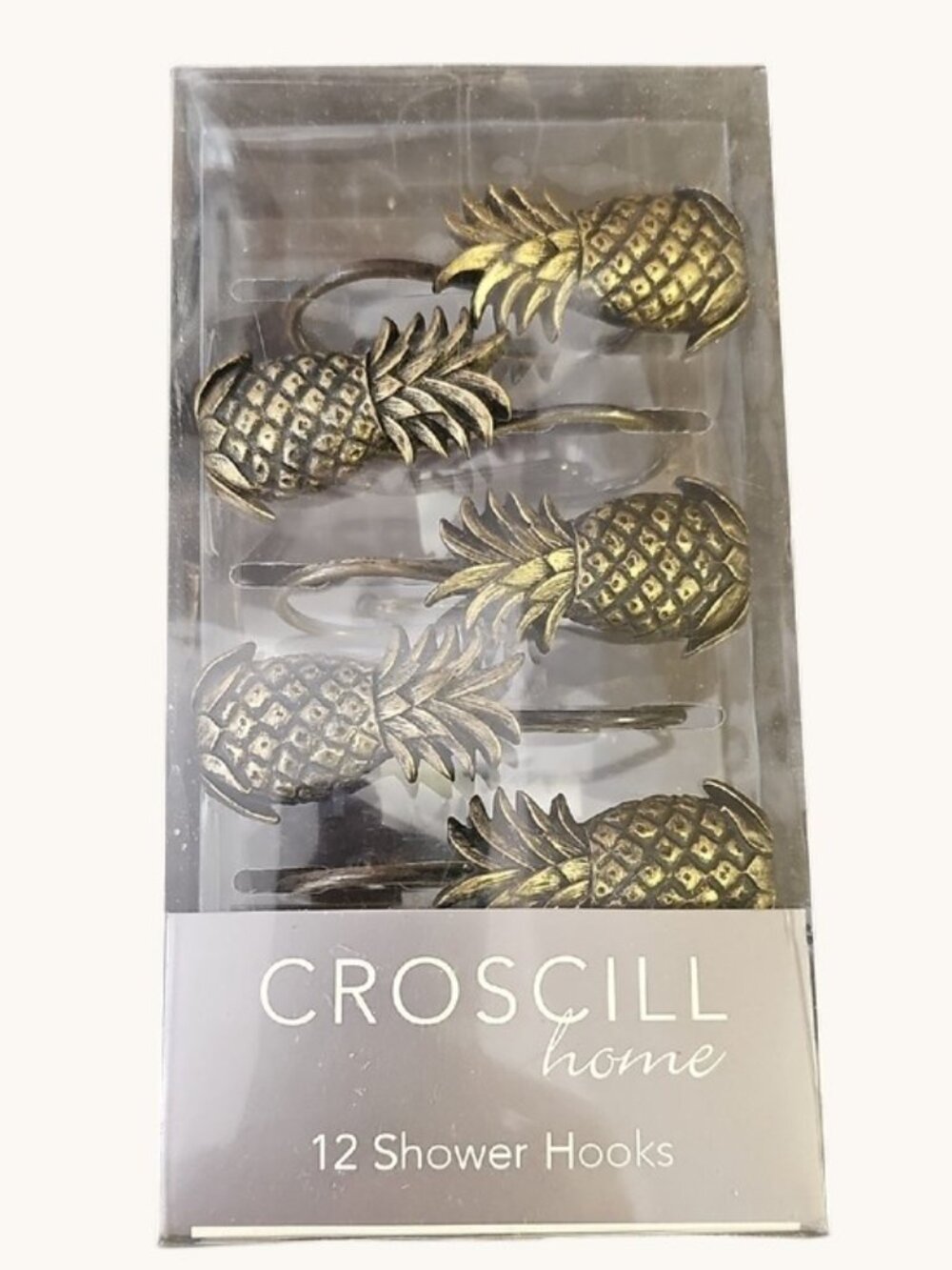NIB Croscill Home Pineapple Shower Curtain Hooks - Set of 12 - Bronze/Gold